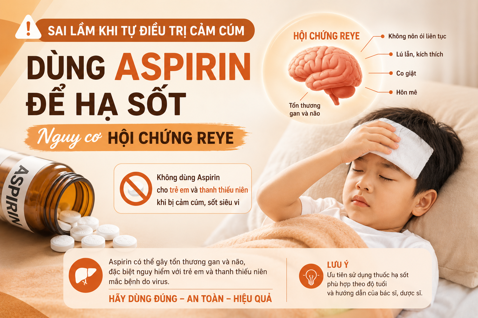 4. Dùng Aspirin để hạ sốt - nguy cơ hội chứng Reye 1