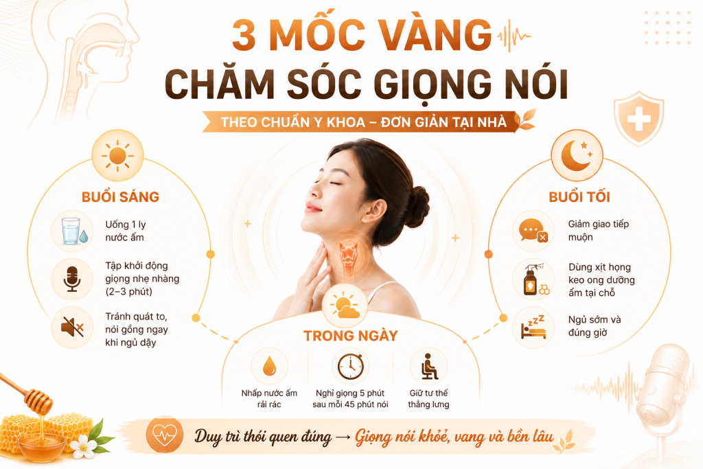 Lịch trình chăm sóc giọng nói theo từng thời điểm trong ngày 1 Lịch trình chăm sóc giọng nói theo từng thời điểm trong ngày
