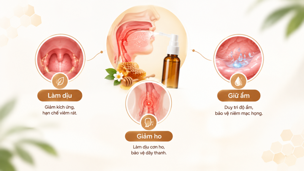 Giữ ẩm và hỗ trợ bảo vệ niêm mạc họng